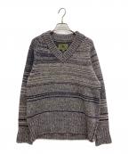 NIGEL CABOURNナイジェルケーボン）の古着「ウールブレンドVネックストライプセーター」｜グレー