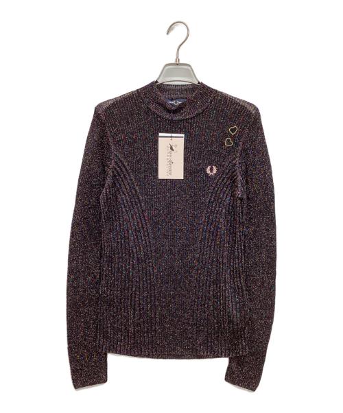 FRED PERRY（フレッドペリー）FRED PERRY (フレッドペリー) Amy Winehouse (アイミー・ワインハウス) Open-Knit Metallic Ribbed Top　オープンニットメタリックリブトップ ブラック サイズ:L 未使用品の古着・服飾アイテム