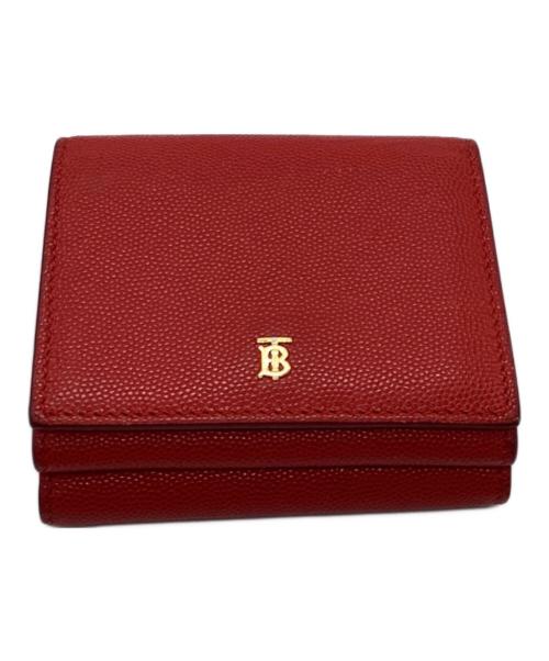 BURBERRY（バーバリー）BURBERRY (バーバリー) TBロゴ グレイニーレザー フォールディングウォレット 折り財布 レッドの古着・服飾アイテム