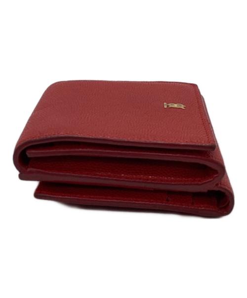 BURBERRY（バーバリー）BURBERRY (バーバリー) TBロゴ グレイニーレザー フォールディングウォレット 折り財布 レッドの古着・服飾アイテム