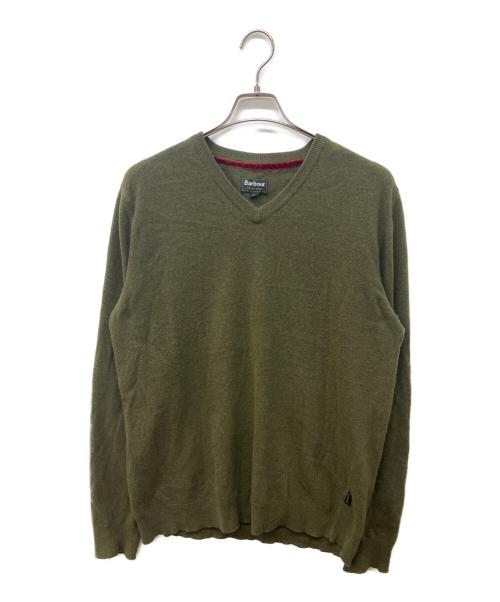 Barbour（バブアー）Barbour (バブアー) エルボーパッチVネックニット カーキ サイズ:Mの古着・服飾アイテム