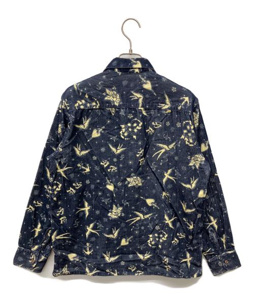 RUDE GALLERY BLACK REBEL（ルードギャラリー ブラックレーベル）RUDE GALLERY BLACK REBEL (ルードギャラリー ブラックレーベル) Traditional Tattooロングスリーブアロハシャツ ネイビー サイズ:Mの古着・服飾アイテム