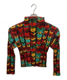 PLEATS PLEASE（プリーツプリーズ）の古着「総柄プリーツハイネックカットソー」｜マルチカラー