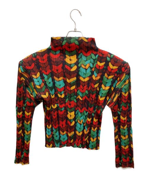 PLEATS PLEASE（プリーツプリーズ）PLEATS PLEASE (プリーツプリーズ) 総柄プリーツハイネックカットソー マルチカラー サイズ:3の古着・服飾アイテム