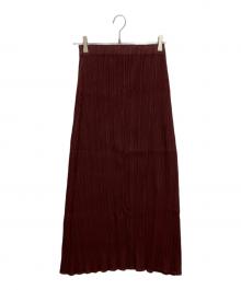 PLEATS PLEASE（プリーツプリーズ）の古着「プリーツマキシAラインスカート」｜ボルドー