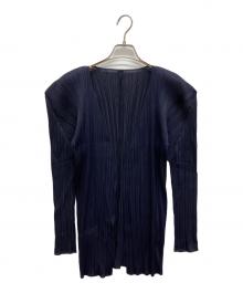 PLEATS PLEASE（プリーツプリーズ）の古着「プリーツトッパーカーディガン」｜ネイビー