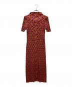 PLEATS PLEASEプリーツプリーズ）の古着「ジオメトリックプリントプリーツハイネックワンピース 幾何学柄プリーツ半袖ワンピース」｜オレンジ