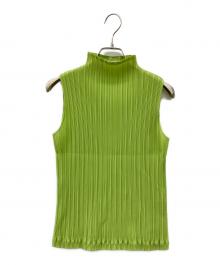 PLEATS PLEASE（プリーツプリーズ）の古着「プリーツノースリーブカットソー」｜グリーン