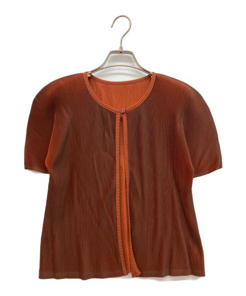 PLEATS PLEASE（プリーツプリーズ）PLEATS PLEASE (プリーツプリーズ) プリーツ半袖カーディガン ブラウン サイズ:3の古着・服飾アイテム