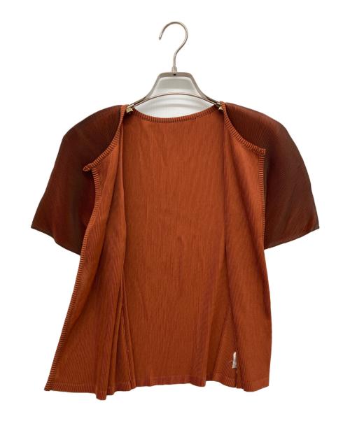 PLEATS PLEASE（プリーツプリーズ）PLEATS PLEASE (プリーツプリーズ) プリーツ半袖カーディガン ブラウン サイズ:3の古着・服飾アイテム
