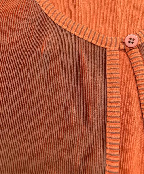 PLEATS PLEASE（プリーツプリーズ）PLEATS PLEASE (プリーツプリーズ) プリーツ半袖カーディガン ブラウン サイズ:3の古着・服飾アイテム