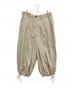 s'yteサイト）の古着「Linen/Cotton Butcher Stripe Hakama Balloon Pants　ワイドハカマバルーンパンツ」｜アイボリー