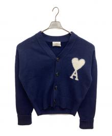 AMI PARIS（アミ パリス）の古着「ハートロゴウールニットカーディガン」｜ネイビー
