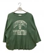 BOWWOWバウワウ）の古着「UNIVERSITY OF MANHATTAN  7分袖カットソー」｜グリーン