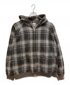 BAPE BY A BATHING APEベイプバイアベイシングエイプ）の古着「初期タグ　エルボーパッチ付きチェック柄ラグランフルジップパーカー」｜ブラック