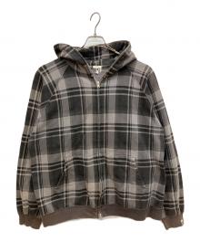 BAPE BY A BATHING APE（ベイプバイアベイシングエイプ）の古着「初期タグ　エルボーパッチ付きチェック柄ラグランフルジップパーカー」｜ブラック