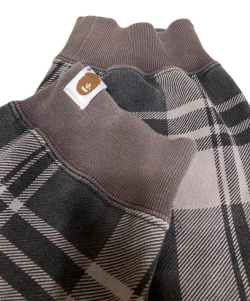 BAPE BY A BATHING APE（ベイプバイアベイシングエイプ）BAPE BY A BATHING APE (ベイプバイアベイシングエイプ) 初期タグ　エルボーパッチ付きチェック柄ラグランフルジップパーカー ブラック サイズ:Lの古着・服飾アイテム