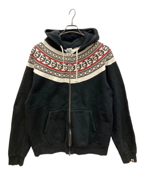 BAPE BY A BATHING APE（ベイプバイアベイシングエイプ）BAPE BY A BATHING APE (ベイプバイアベイシングエイプ) 初期タグ/ノルディック柄フルジップパーカー　 ブラック サイズ:XLの古着・服飾アイテム