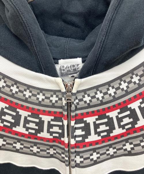 BAPE BY A BATHING APE（ベイプバイアベイシングエイプ）BAPE BY A BATHING APE (ベイプバイアベイシングエイプ) 初期タグ/ノルディック柄フルジップパーカー　 ブラック サイズ:XLの古着・服飾アイテム