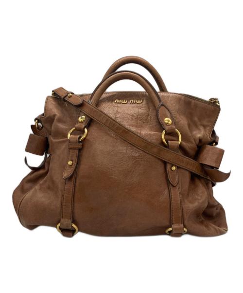 MIU MIU（ミュウミュウ）MIU MIU (ミュウミュウ) Vitello Lux Ribbon 2WAYショルダーバッグ　　ヴィッテロ・ラックス・リボン・ツーウェイ・ショルダーバッグ ブラウンの古着・服飾アイテム