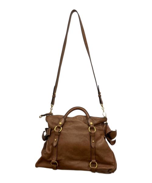 MIU MIU（ミュウミュウ）MIU MIU (ミュウミュウ) Vitello Lux Ribbon 2WAYショルダーバッグ　　ヴィッテロ・ラックス・リボン・ツーウェイ・ショルダーバッグ ブラウンの古着・服飾アイテム