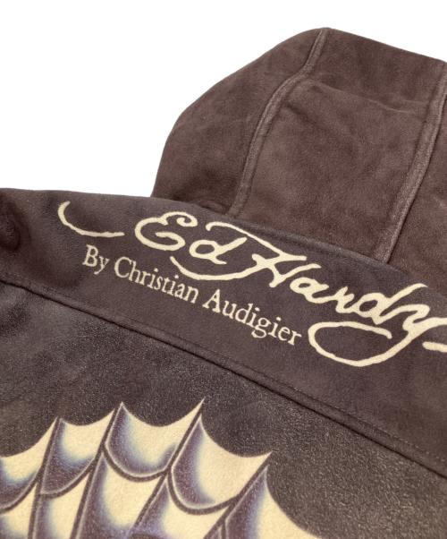 Ed Hardy（エド ハーディー）ED HARDY (エド ハーディー) ジップパーカー ブラウン サイズ:Ｌの古着・服飾アイテム