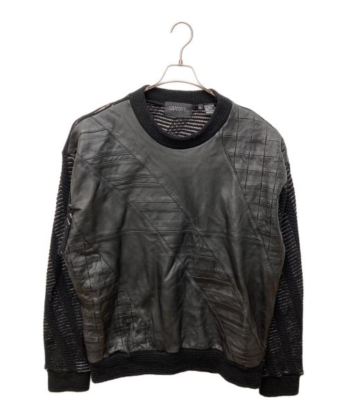 SAXONY（ザクソニー）SAXONY (ザクソニー) レザー切替ニット ブラック サイズ:XLの古着・服飾アイテム