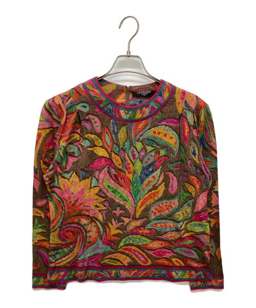 LEONARD（レオナール）LEONARD (レオナール) アマテ絵柄シルクブレンドカットソー レッド サイズ:Lの古着・服飾アイテム