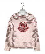 MONCLERモンクレール）の古着「MAGLIA GIRPCOLLO　ボーダーロングスリーブカットソー」｜レッド