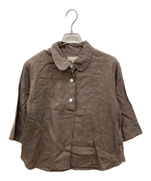 MARGARET HOWELL（マーガレットハウエル）MARGARET HOWELL (マーガレットハウエル) LINEN VOILE SHIRT 七分袖 プルオーバー ブラウン サイズ:1の古着・服飾アイテム