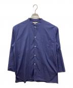 BLURHMSブラームス）の古着「Chambray Stand Collar Cuffless Shirt　シャンブレースタンドカラーカフレスシャツ」｜ネイビー