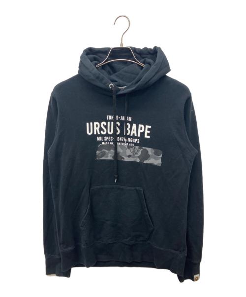 URSUS BAPE（アーサスベイプ）URSUS BAPE (アーサスベイプ) プルオーバーパーカー ブラック サイズ:Ｌの古着・服飾アイテム