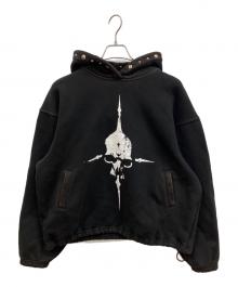 THUG CLUB（サグ クラブ）の古着「PEACE STUD HOODIE ピーススタッズフーディ　プリントスウェットパーカー」｜ブラック