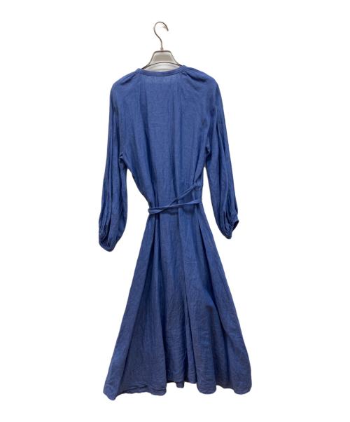 DRESSTERIOR（ドレステリア）DRESSTERIOR (ドレステリア) パフスリーブ カシュクールワンピース　長袖ワンピース ブルー サイズ:38の古着・服飾アイテム