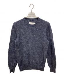 Maison Margiela（メゾンマルジェラ）の古着「レザーエルボーパッチクルーネックニット」｜ネイビー