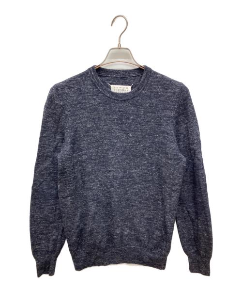 Maison Margiela（メゾンマルジェラ）Maison Margiela (メゾンマルジェラ) レザーエルボーパッチクルーネックニット ネイビー サイズ:Ｓの古着・服飾アイテム