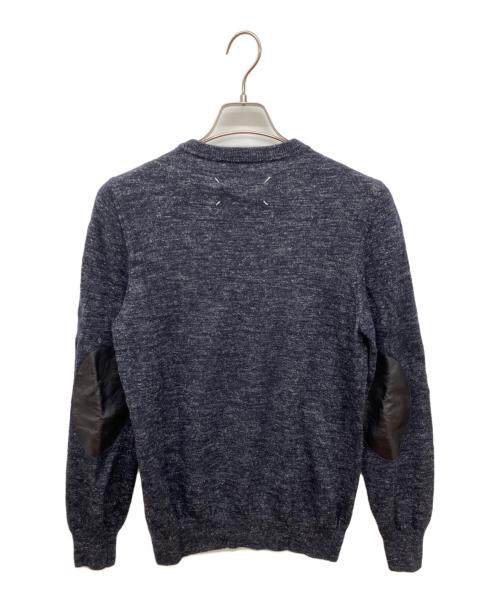 Maison Margiela（メゾンマルジェラ）Maison Margiela (メゾンマルジェラ) レザーエルボーパッチクルーネックニット ネイビー サイズ:Ｓの古着・服飾アイテム
