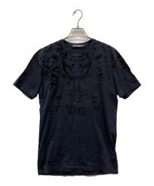 DOLCE & GABBANA（ドルチェ＆ガッバーナ）の古着「ベロアレースプリントTシャツ」｜ブラック