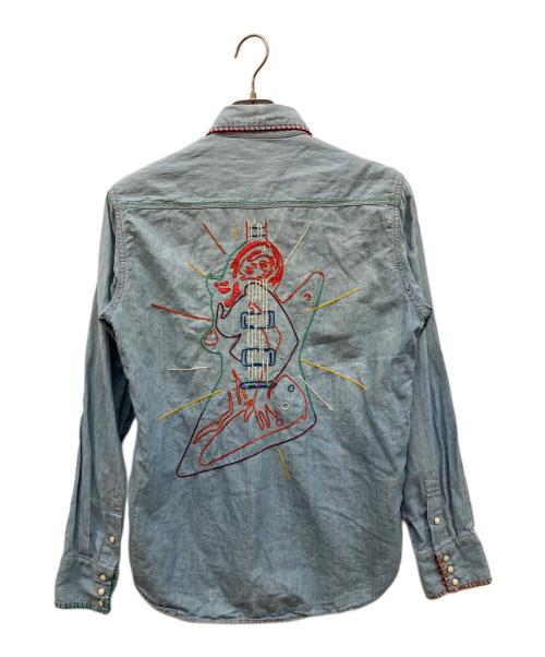 Hysteric Glamour（ヒステリックグラマー）Hysteric Glamour (ヒステリックグラマー) シャンブレーシャツ　刺繍シャツ インディゴ サイズ:Ｍの古着・服飾アイテム