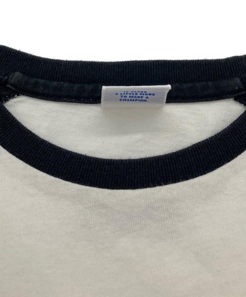 stussy（ステューシー）stussy (ステューシー) Champion (チャンピオン) ラグランカットソー　7分袖カットソー　ロゴプリントTシャツ ホワイト×ブラック サイズ:XLの古着・服飾アイテム