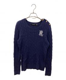 LAUREN RALPH LAUREN（ローレン ラルフ ローレン）の古着「ボタントリム ケーブルニット コットン セーター」｜ネイビー