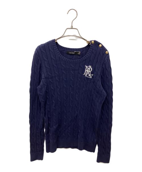 LAUREN RALPH LAUREN（ローレン ラルフ ローレン）LAUREN RALPH LAUREN (ローレン ラルフ ローレン) ボタントリム ケーブルニット コットン セーター ネイビー サイズ:Ｌの古着・服飾アイテム