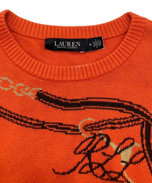 LAUREN RALPH LAUREN（ローレン ラルフ ローレン）LAUREN RALPH LAUREN (ローレン ラルフ ローレン) ベルティングモチーフコットンブレンドセーター オレンジ サイズ:Ｍの古着・服飾アイテム