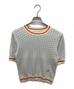 DRESSTERIORドレステリア）の古着「トリコロールジャカードハーフスリーブニット」｜スカイブルー