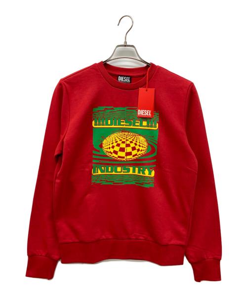 DIESEL（ディーゼル）DIESEL (ディーゼル) グラフィックプリント レギュラーフィット 長袖スウェットシャツ トレーナー レッド サイズ:Ｓ 未使用品の古着・服飾アイテム