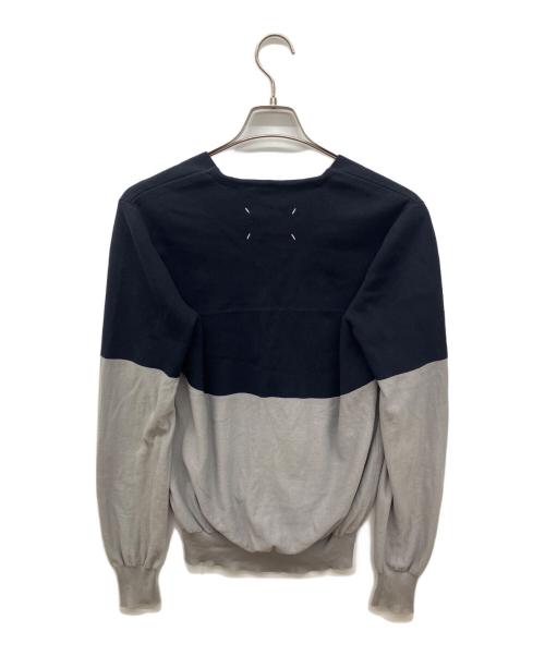 Maison Margiela（メゾンマルジェラ）Maison Margiela (メゾンマルジェラ) バイカラーニットカーディガン ネイビー×グレー サイズ:Mの古着・服飾アイテム