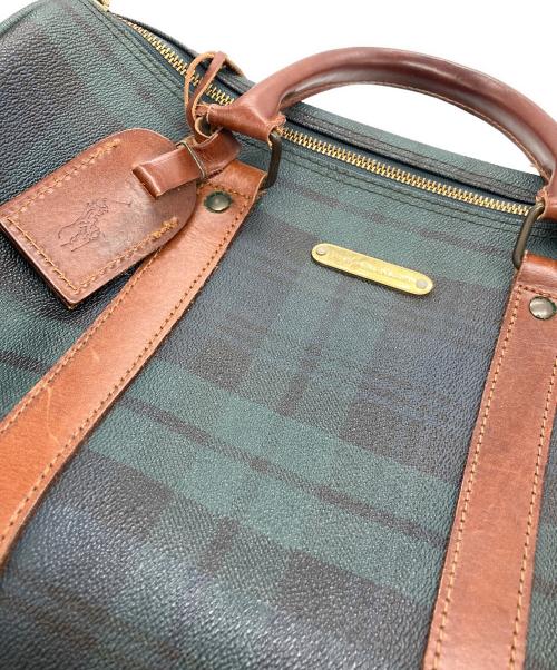 POLO RALPH LAUREN（ポロ・ラルフローレン）POLO RALPH LAUREN (ポロ・ラルフローレン) レザーチェックボストンバッグ グリーンの古着・服飾アイテム