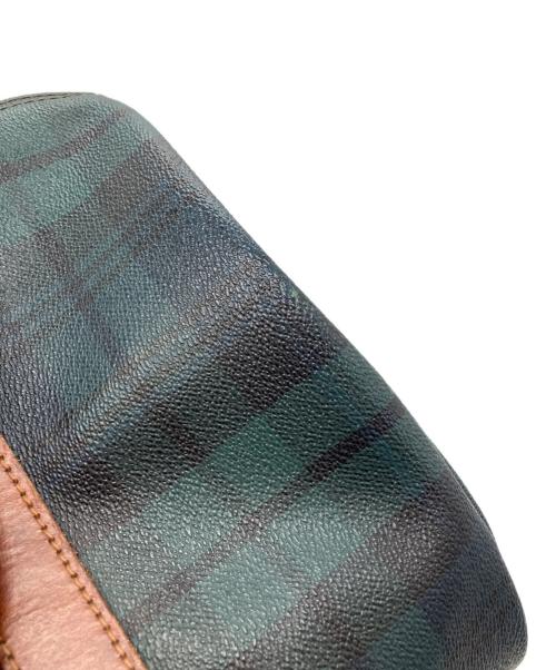 POLO RALPH LAUREN（ポロ・ラルフローレン）POLO RALPH LAUREN (ポロ・ラルフローレン) レザーチェックボストンバッグ グリーンの古着・服飾アイテム