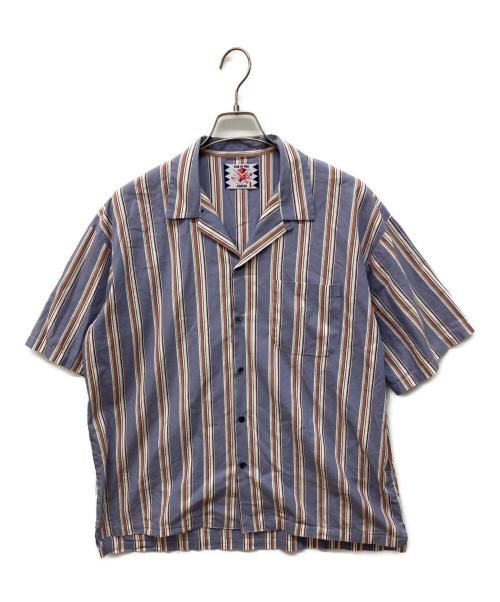 son of the cheese（（サノバチーズ））SON OF THE CHEESE (（サノバチーズ）) 半袖ストライプシャツ ブルー サイズ:Lの古着・服飾アイテム