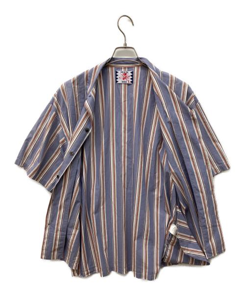 son of the cheese（（サノバチーズ））SON OF THE CHEESE (（サノバチーズ）) 半袖ストライプシャツ ブルー サイズ:Lの古着・服飾アイテム